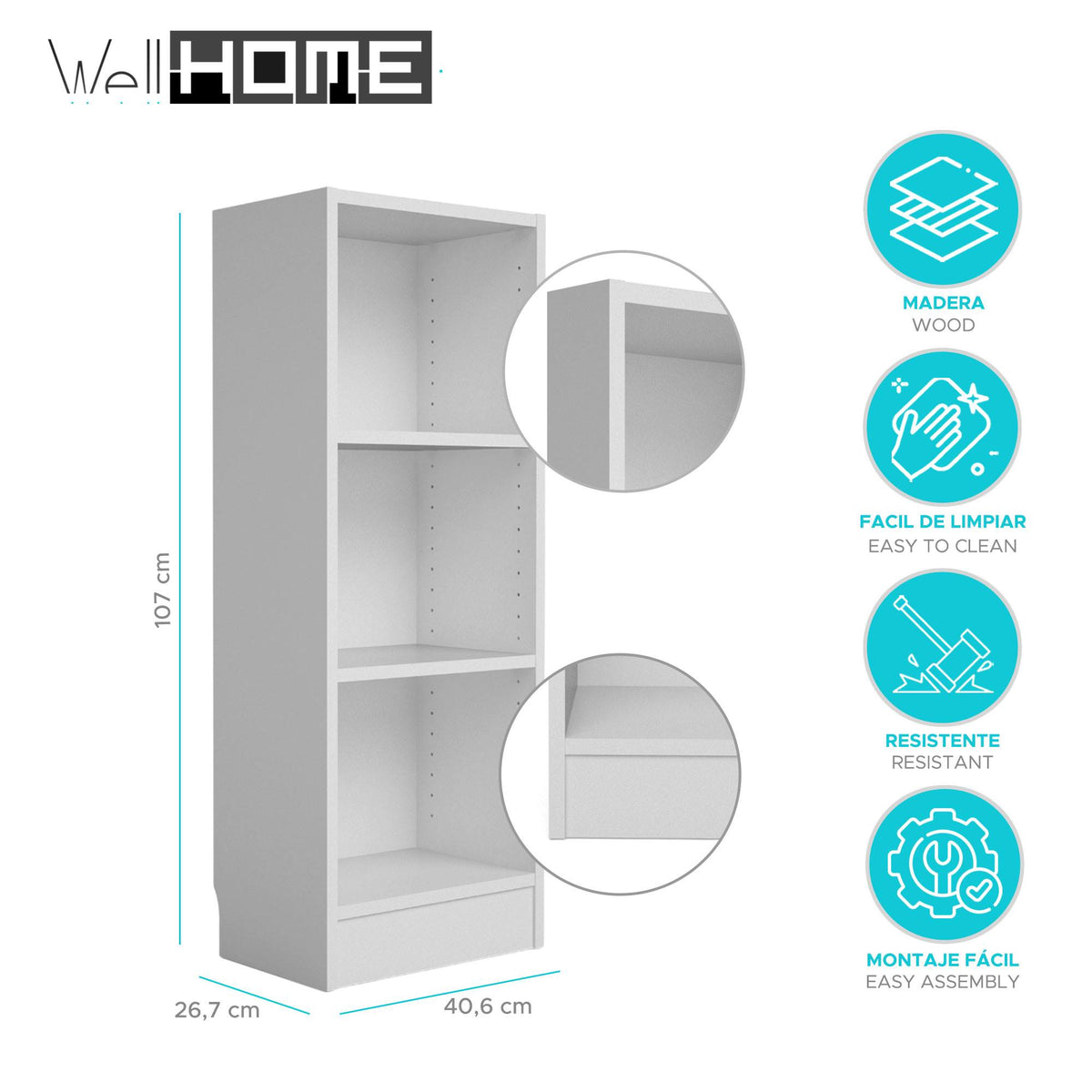 Librería Turia 2 estantes blanca 41x27x102 cm (2)