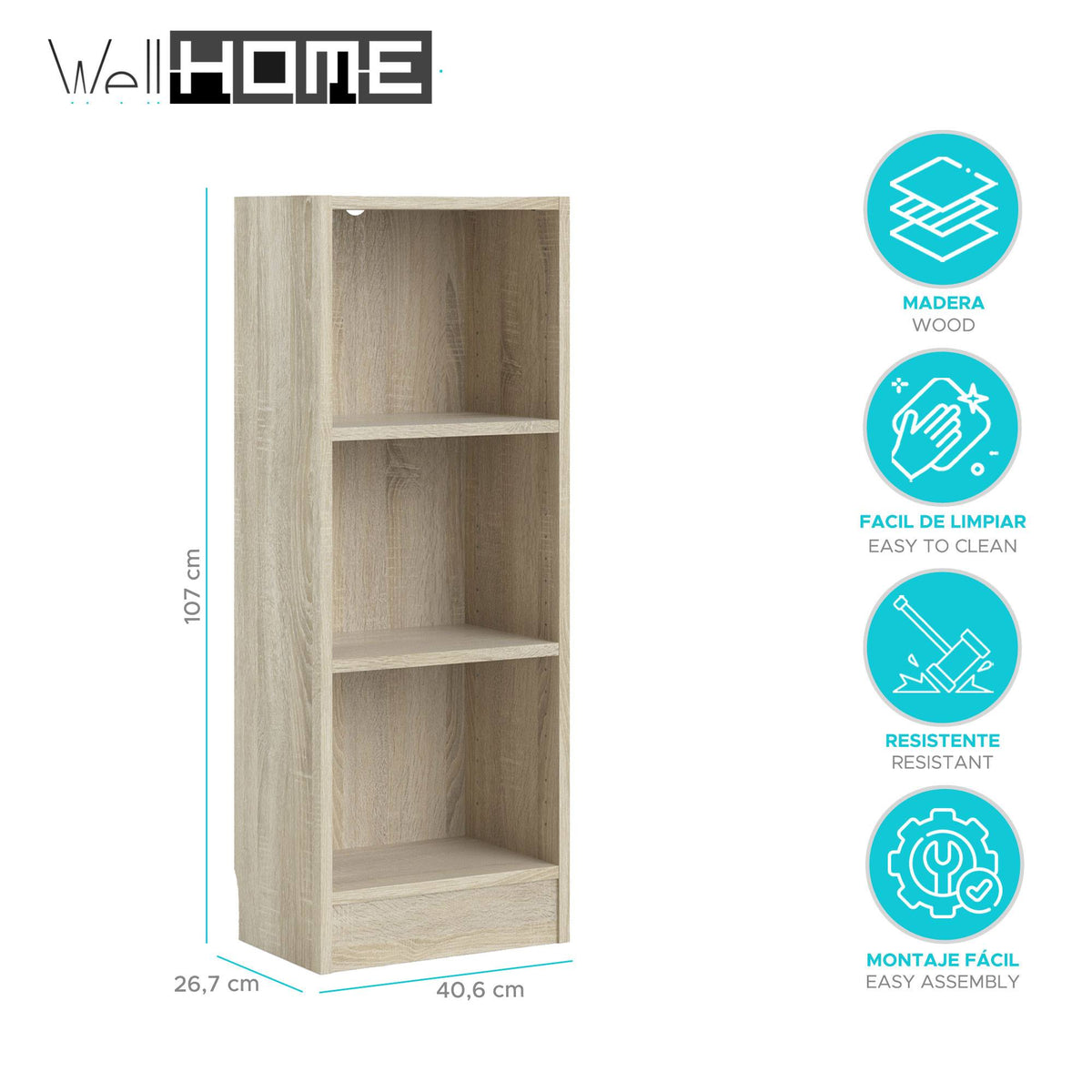 Librería Turia 2 estantes roble patinado 41x27x108 cm (2)