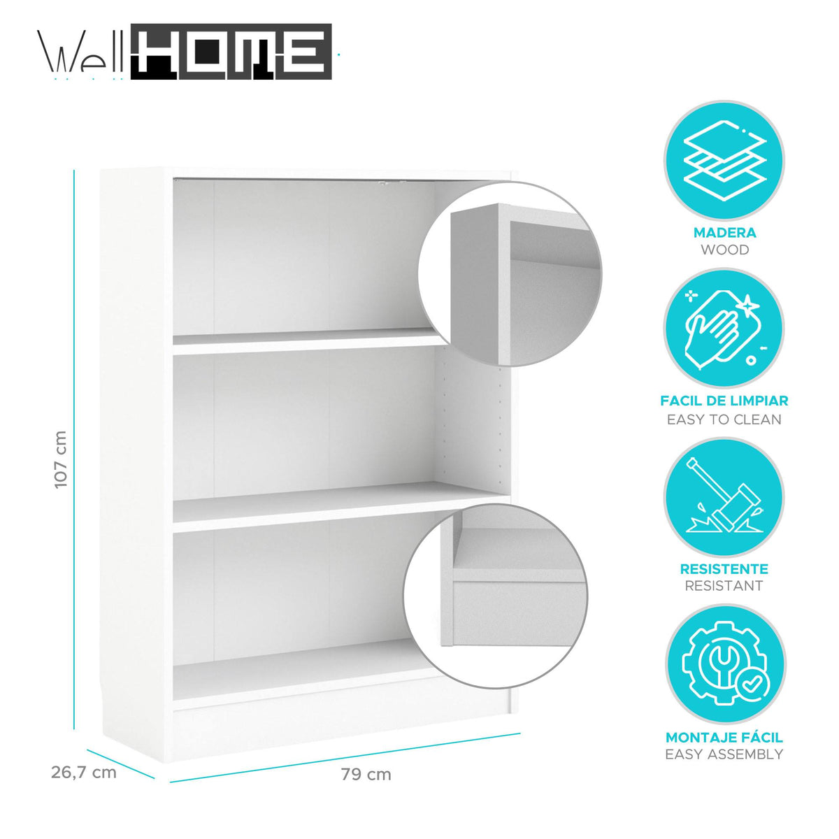 Librería Turia 2 estantes blanca 80x27x108 cm (2)