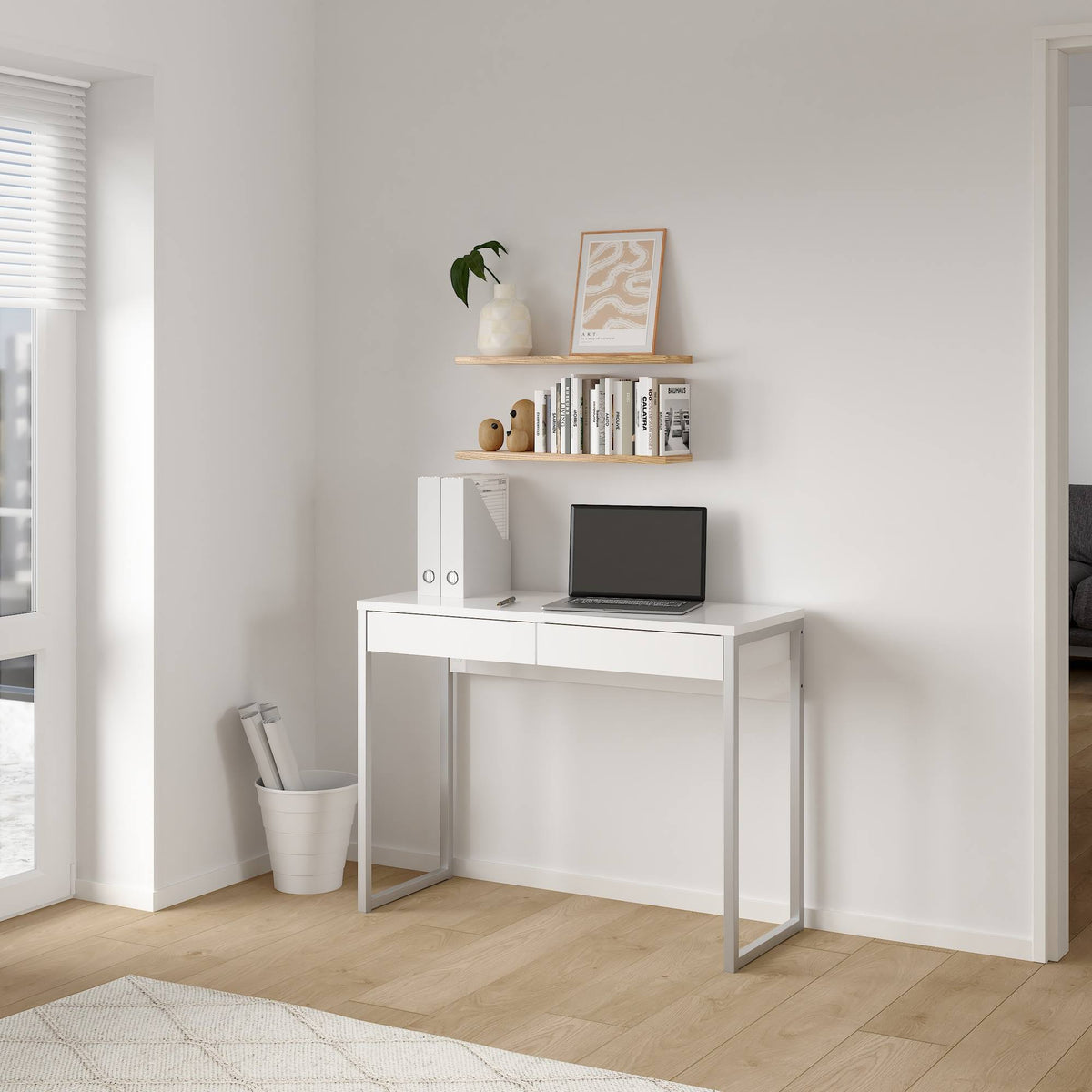Mesa escritorio alto 2 cajones blanco brillo 102x41x77 cm (5)