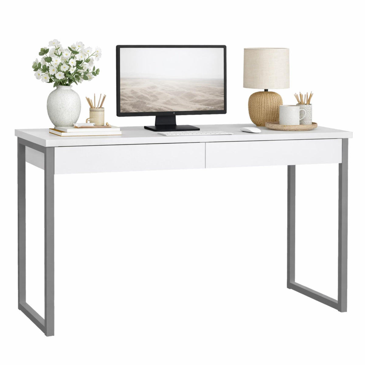 Mesa escritorio alto 2 cajones blanco brillo 102x41x77 cm (11)