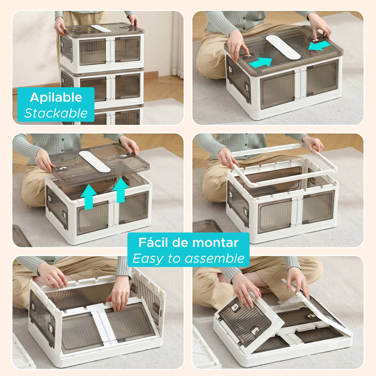 Caja almacenaje plegable Blanco 40L 47x35x24cm (3)