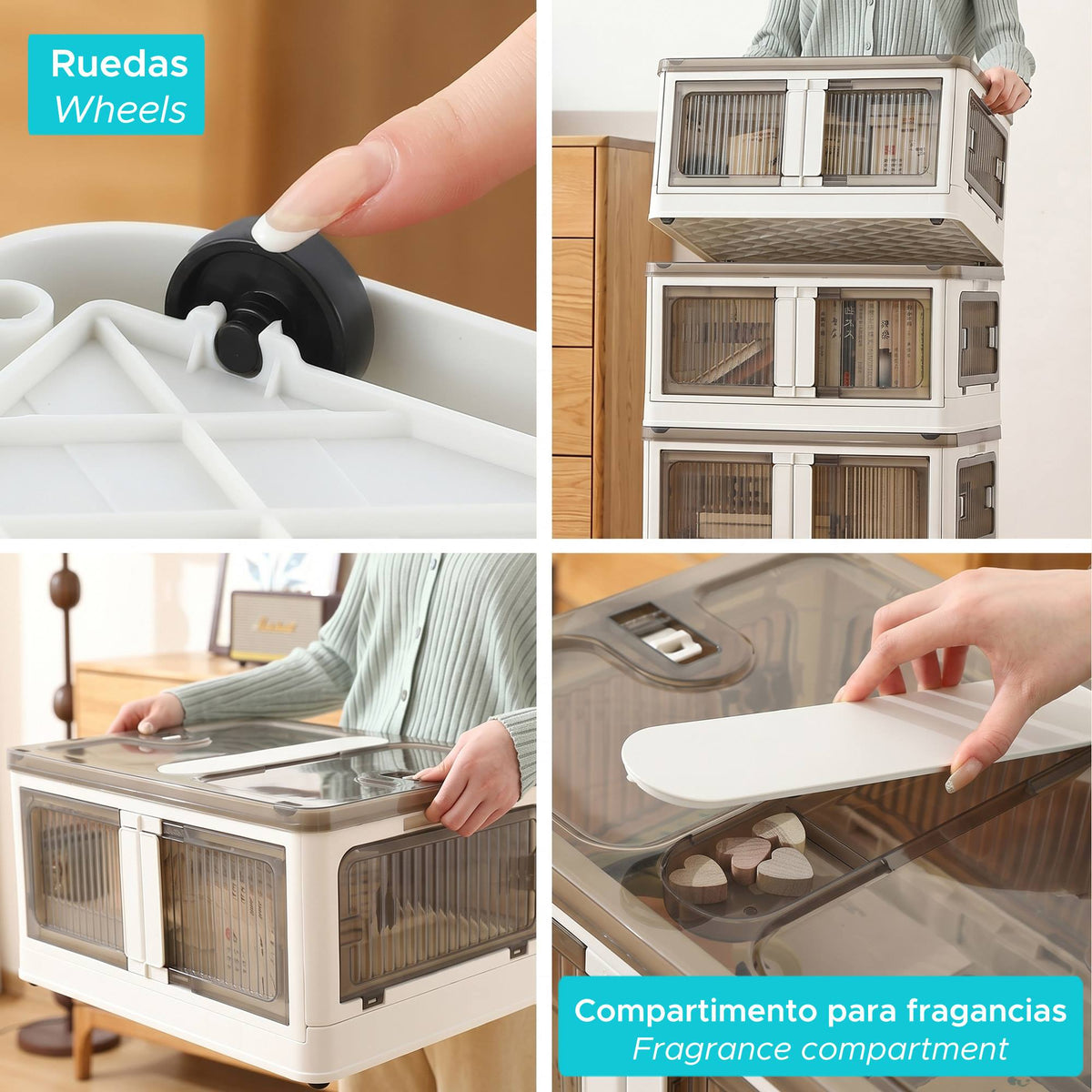 Caja almacenaje plegable Blanco 40L 47x35x24cm (4)
