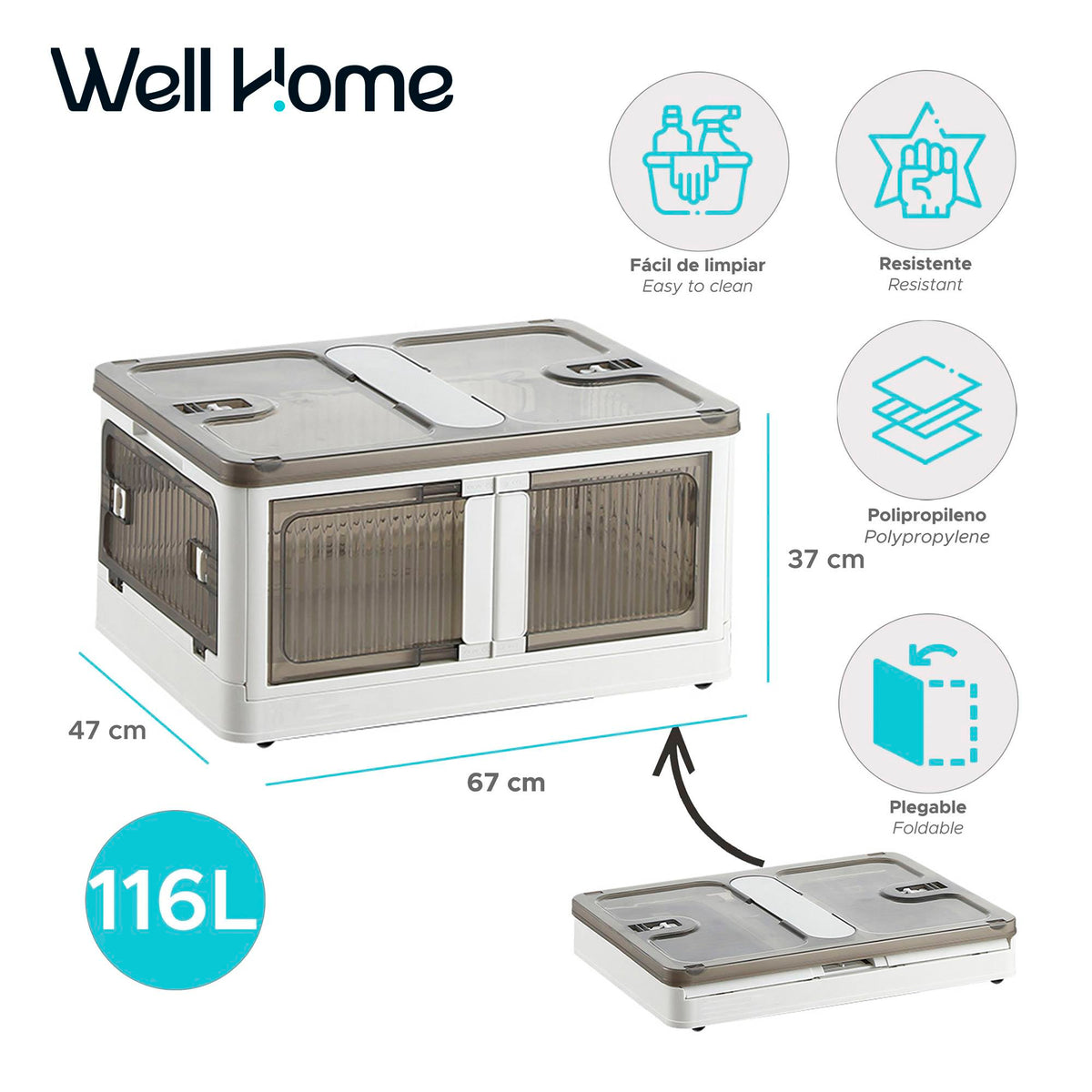 Caja almacenaje plegable Blanco 116L 67x47x37cm (2)