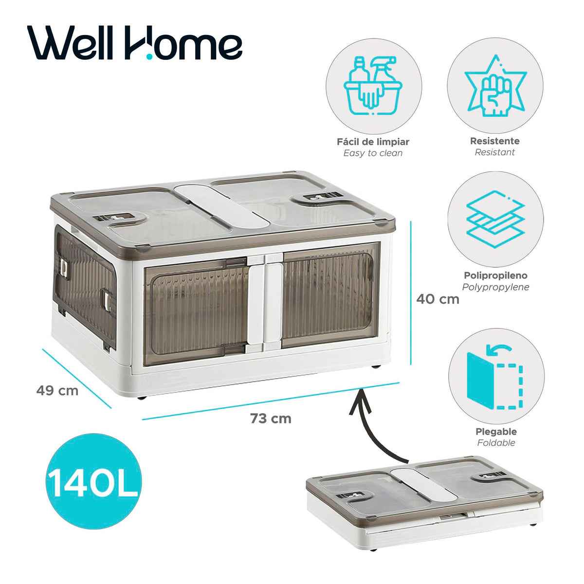 Caja de almacenamiento plegable multifuncional blanca 73x49x40cm (2)