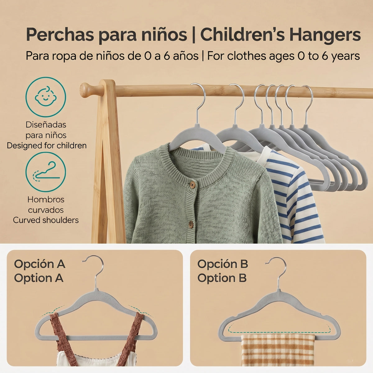 Set 10 perchas infantiles terciopelo antidesliz 29x20cm (5)