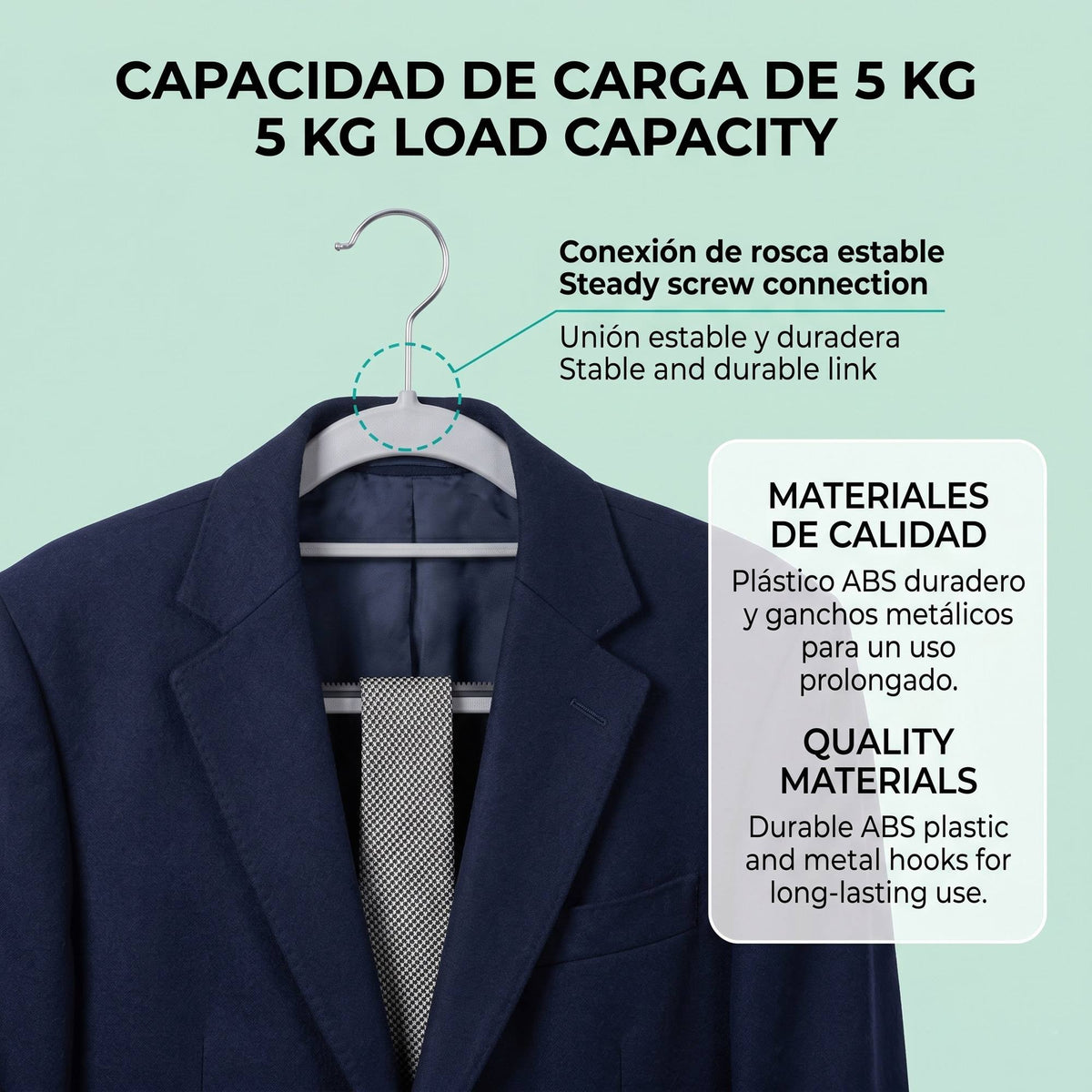 Set 10 perchas plástico antidesliz gancho giratorio 42cm (3)