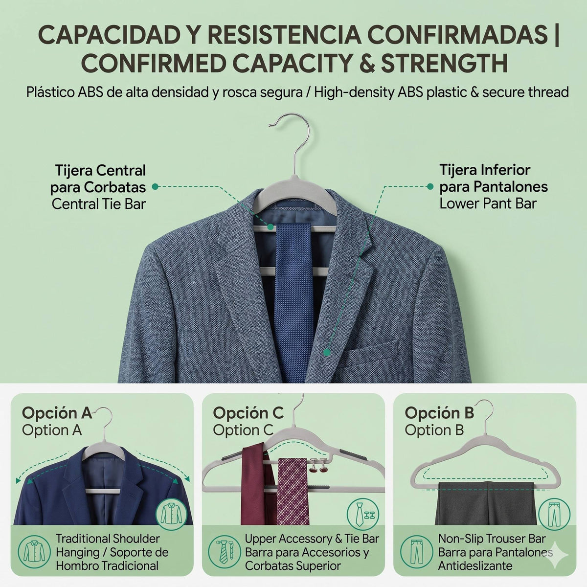Set 10 perchas plástico antidesliz gancho giratorio 42cm (6)