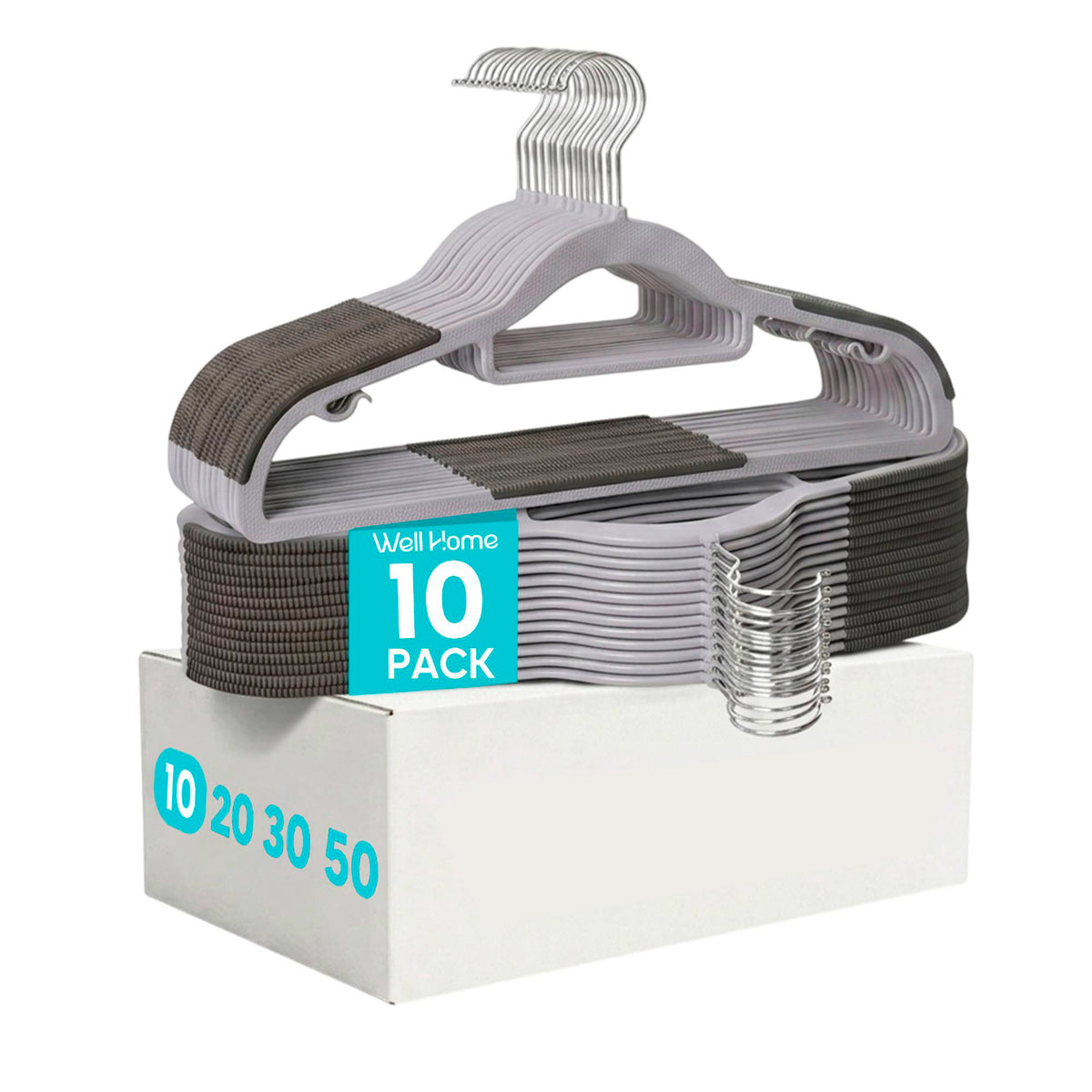 Set 10 perchas plástico antidesliz gancho giratorio 42cm (12)