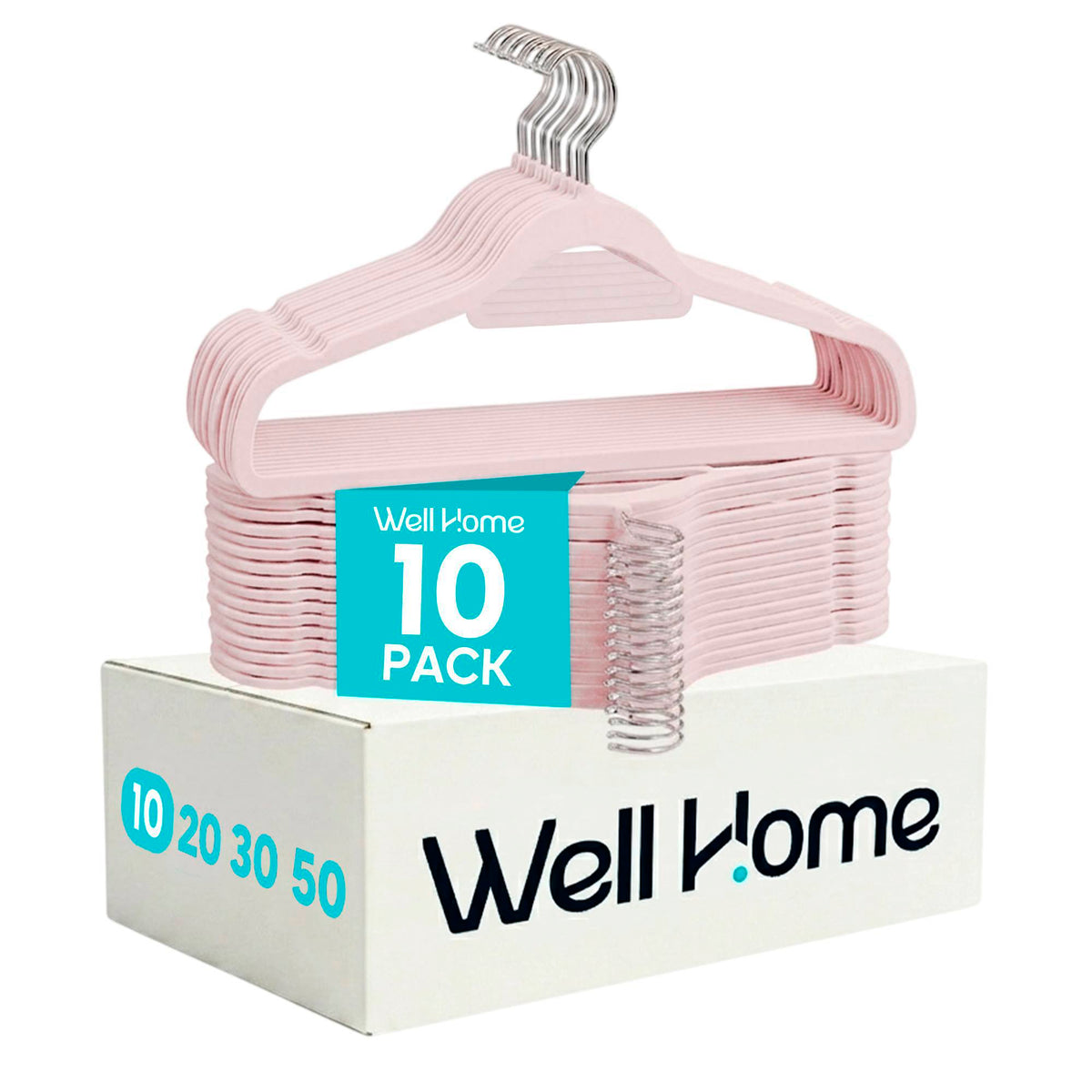 Set 10 perchas terciopelo Rosa ultrafinas 45x22cm