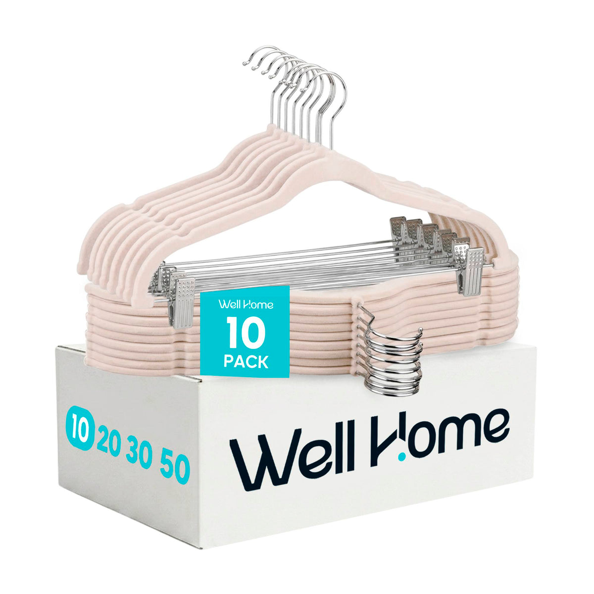 Set 10 perchas terciopelo con clips antidesliz 42,5x24cm