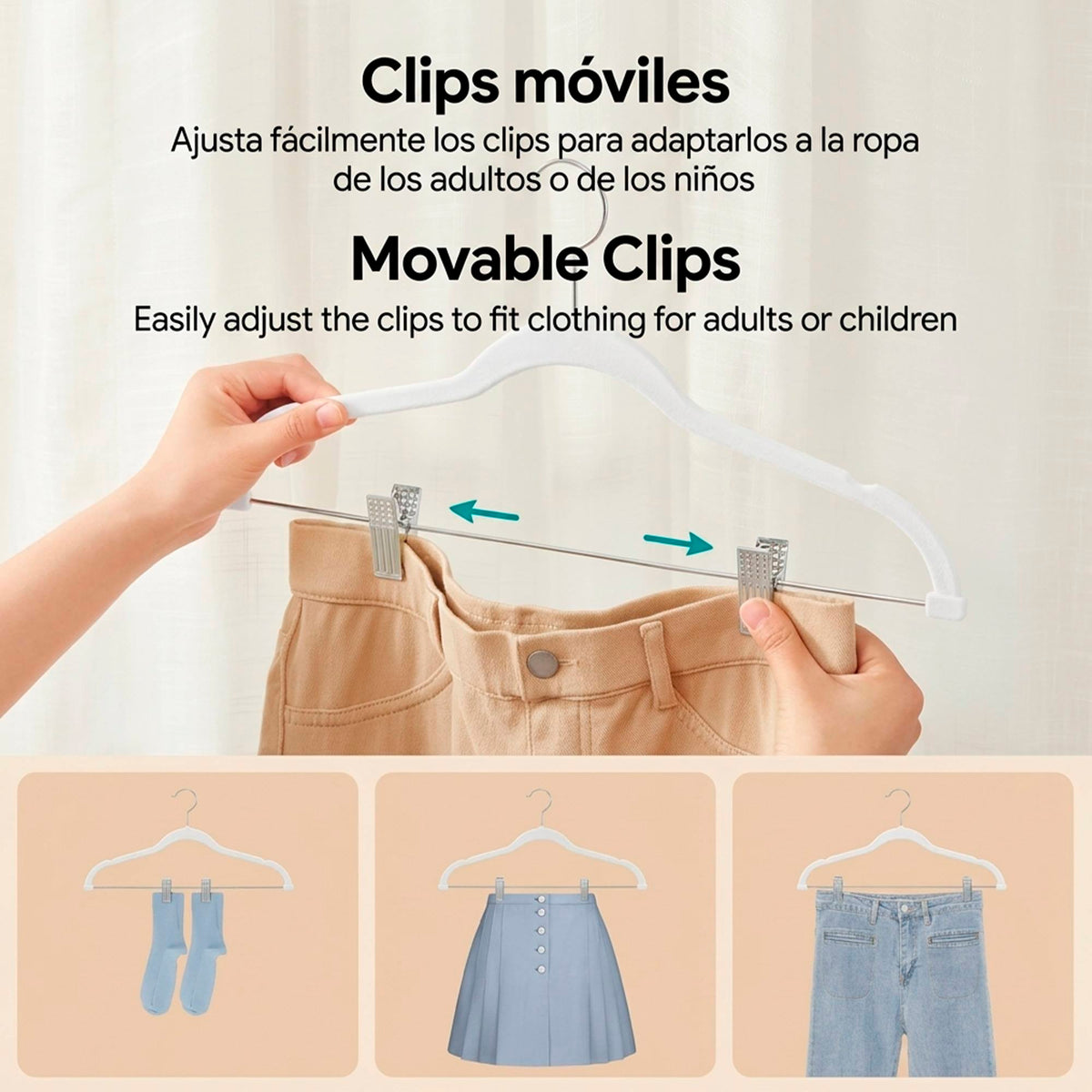 Set 10 perchas terciopelo con clips antidesliz 42,5x24cm (3)