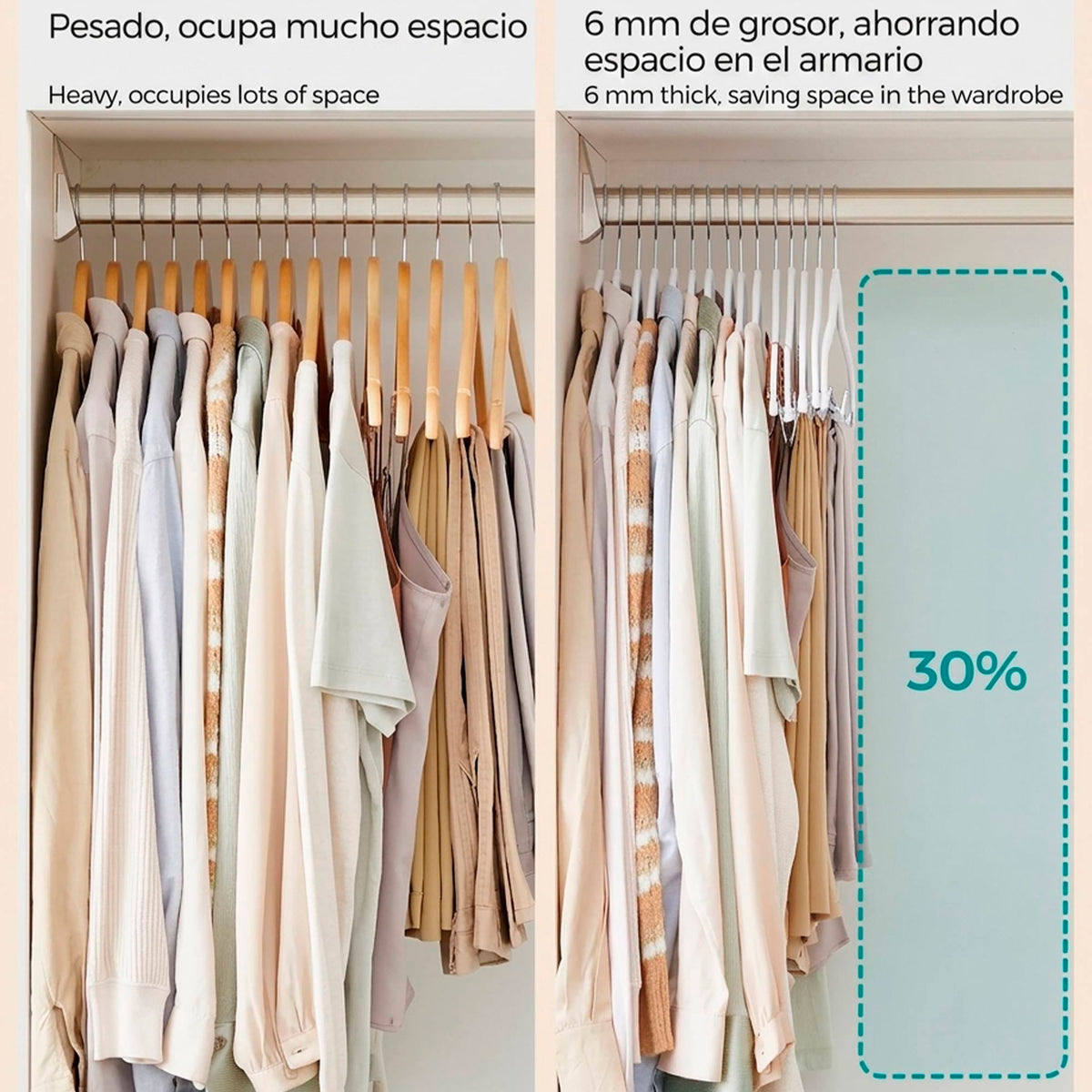 Set 10 perchas terciopelo con clips antidesliz 42,5x24cm (4)
