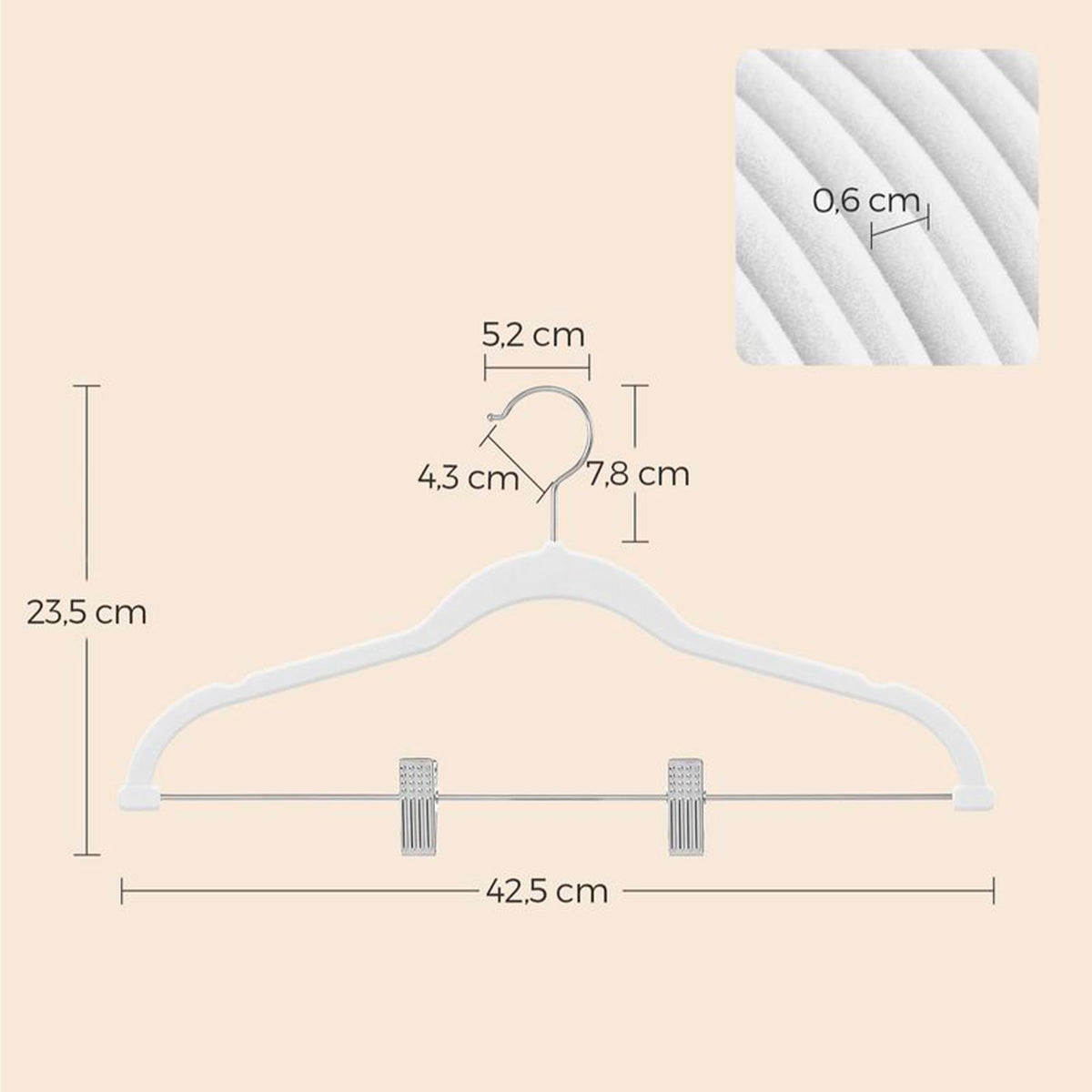 Set 10 perchas terciopelo con clips antidesliz 42,5x24cm (6)