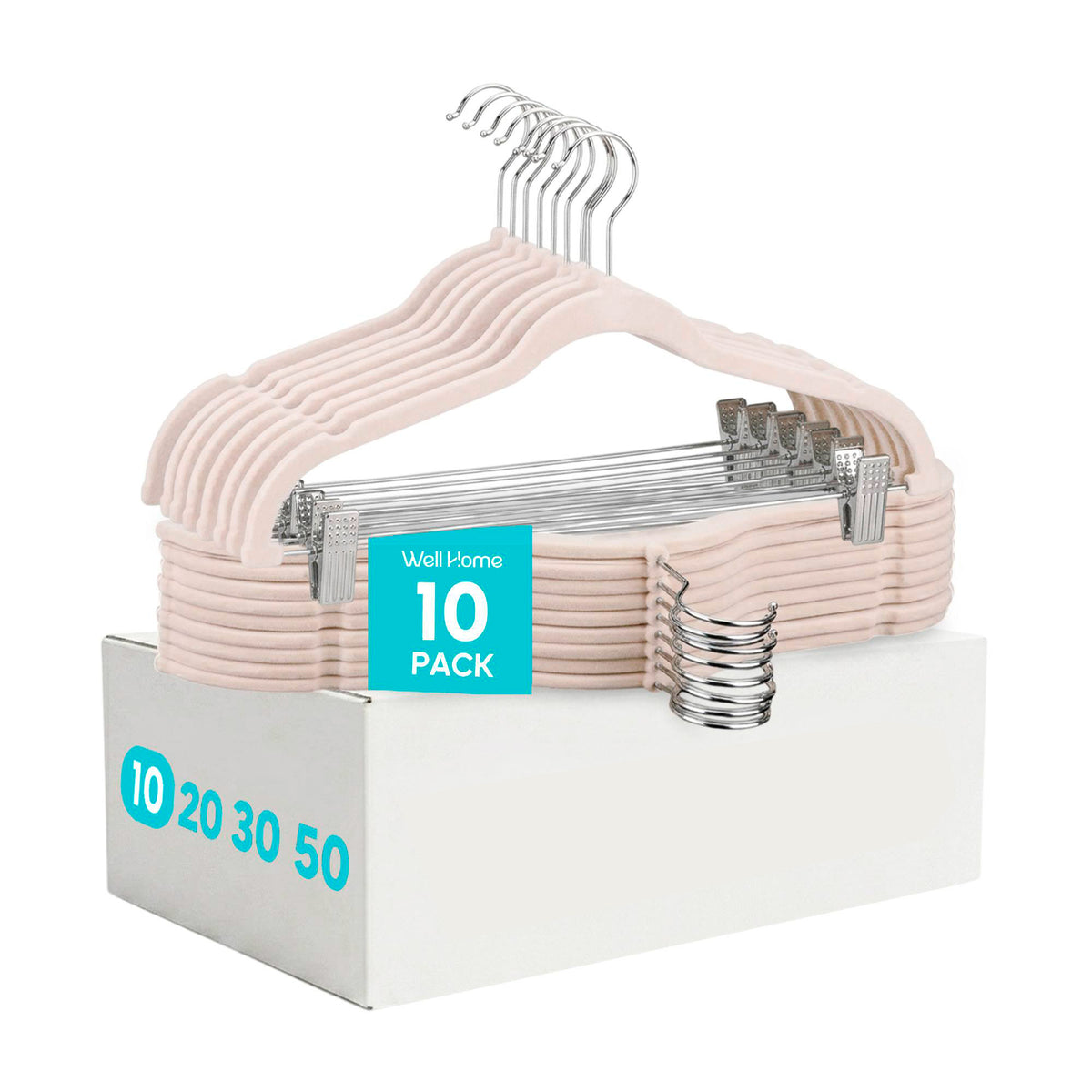 Set 10 perchas terciopelo con clips antidesliz 42,5x24cm (10)