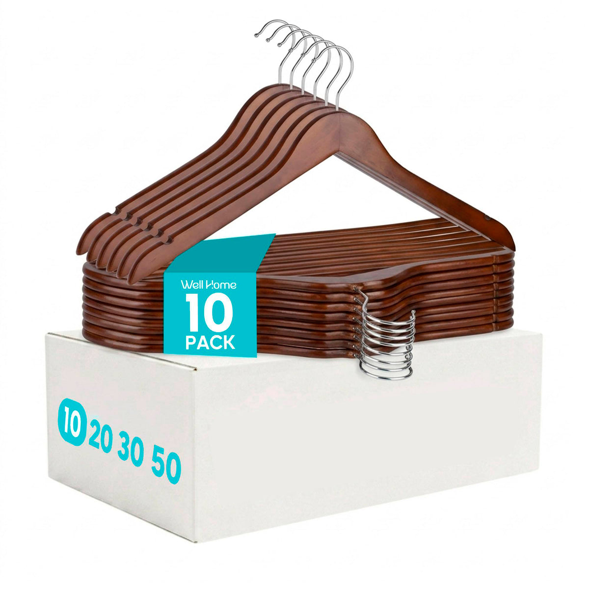 Set 10 perchas madera robusta gancho giratorio 44,5x23cm (10)