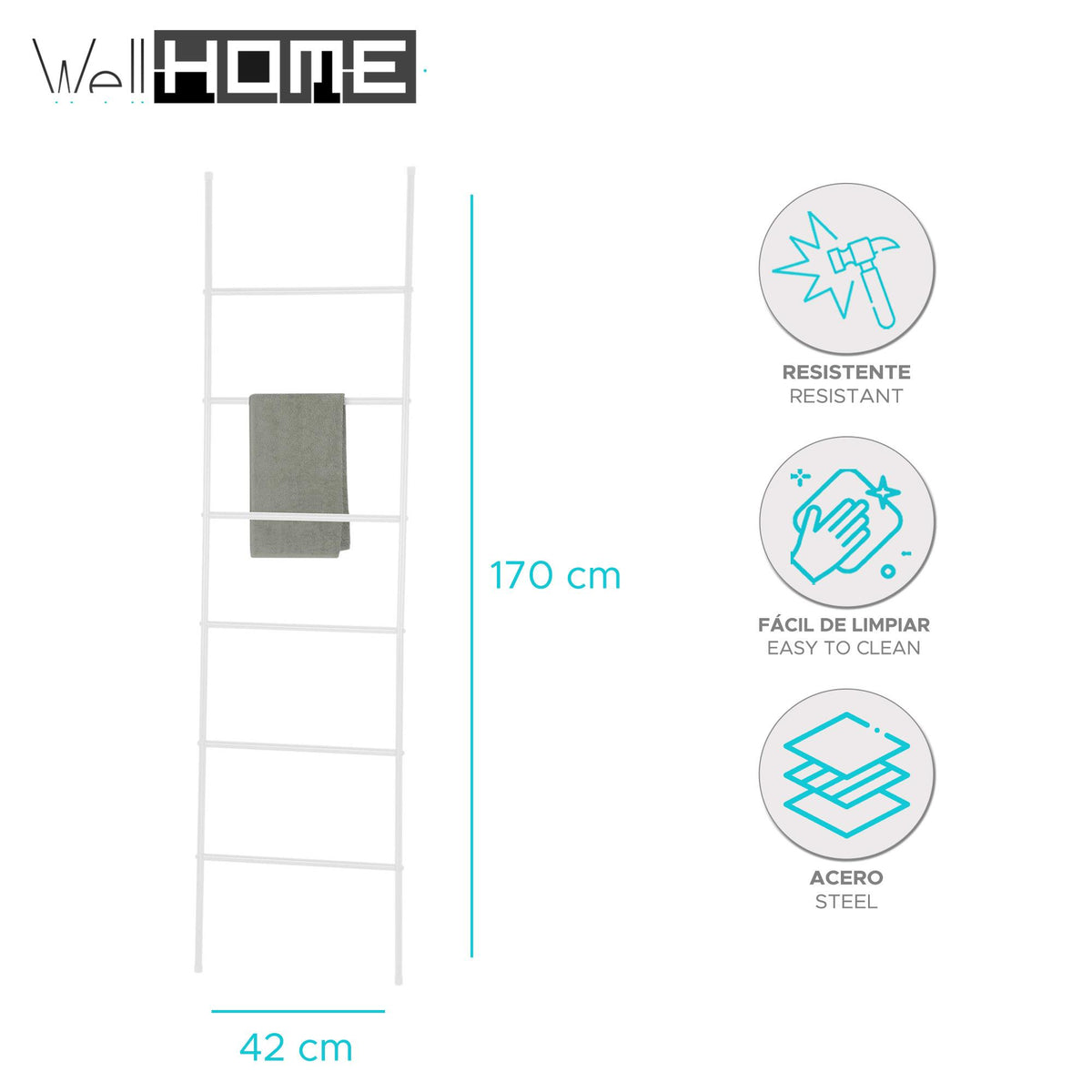 Toallero escalera 6 niveles acero blanco 45x170cm (2)