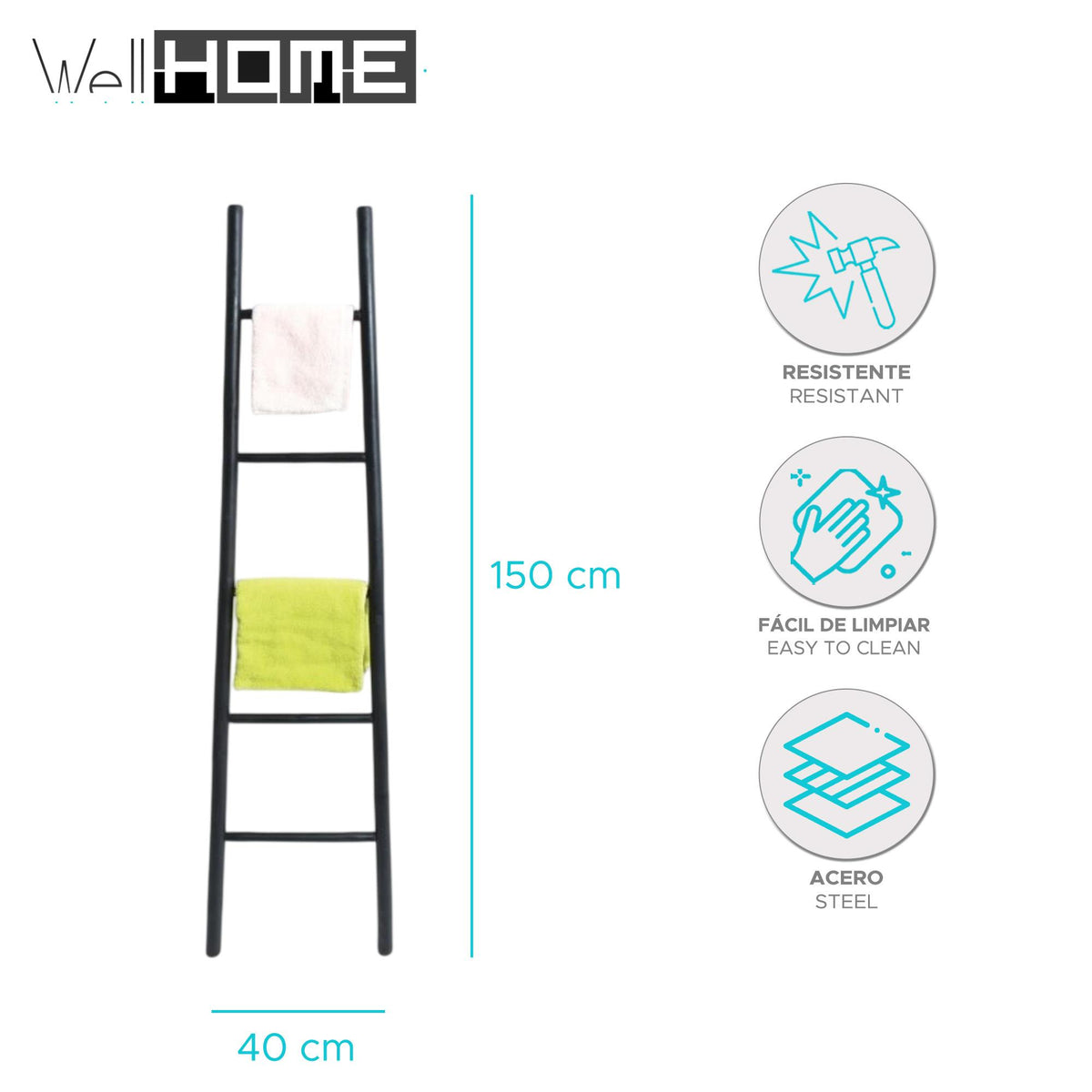 Toallero escalera bambú 5 niveles negro 40x150cm (2)