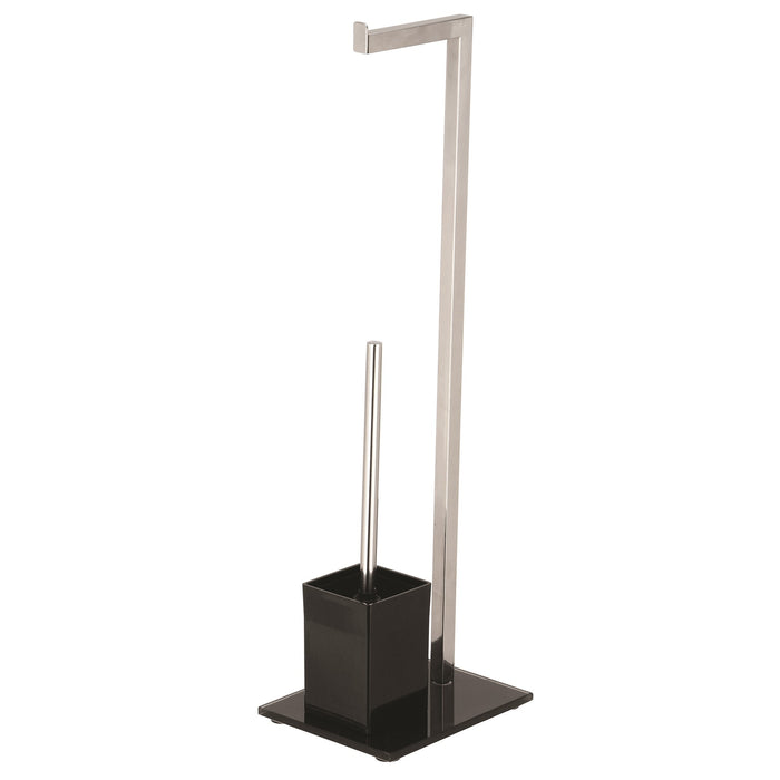 Portarrollos con escobillero pie inox y vidrio Negro 22cm