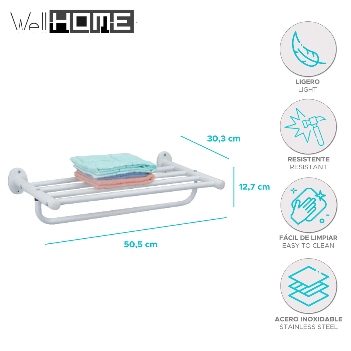 Estante con toallero 2 en 1 de metal funcional 50,5x30,3x12,7cm (2)