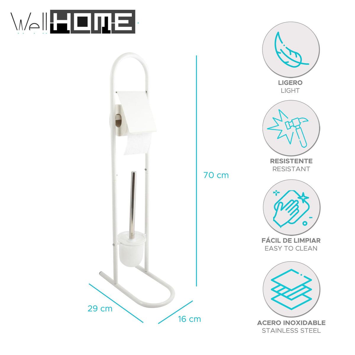 Juego de WC moderno metal y acero inoxidable 29x16x70cm (2)