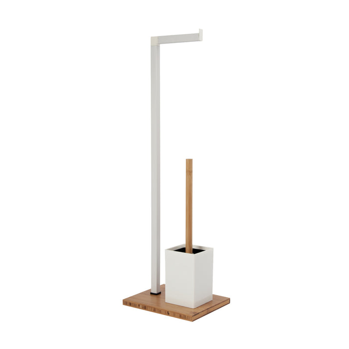 Portarrollos con escobillero bambú Blanco 22x18x69,5cm