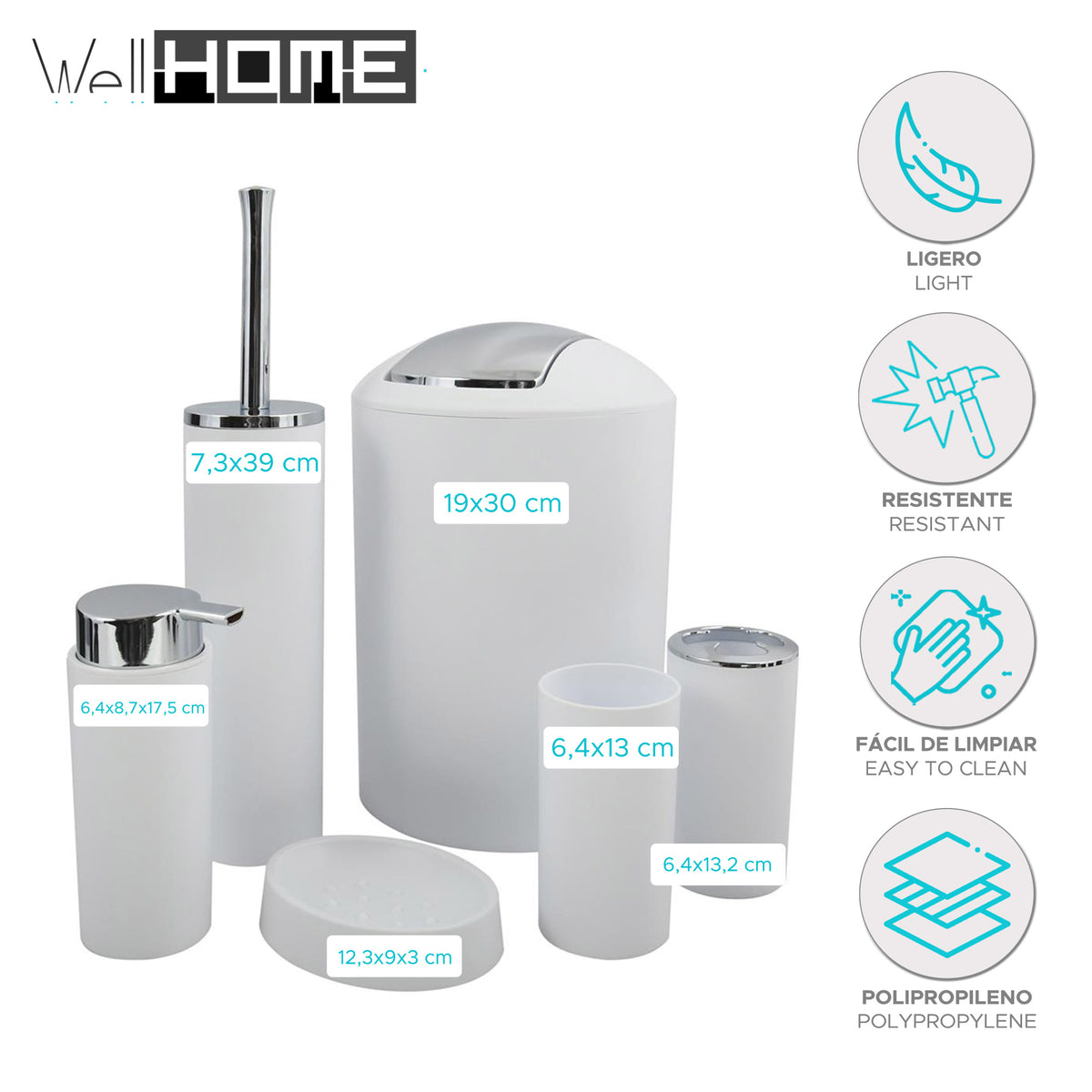 Conjunto accesorios de baño 6 uds color blanco (2)