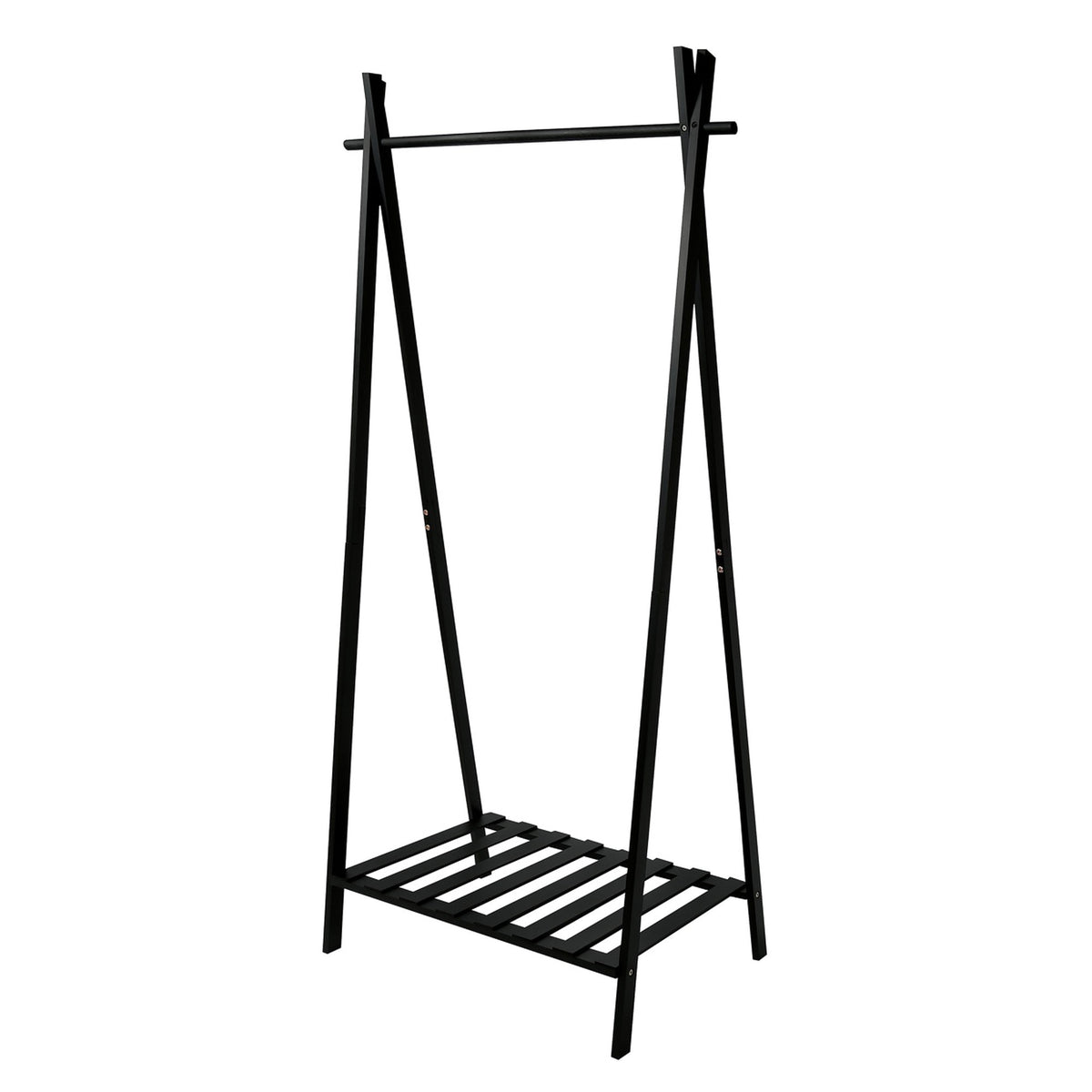 Perchero de bambú con estante color negro 195x78x44,5cm