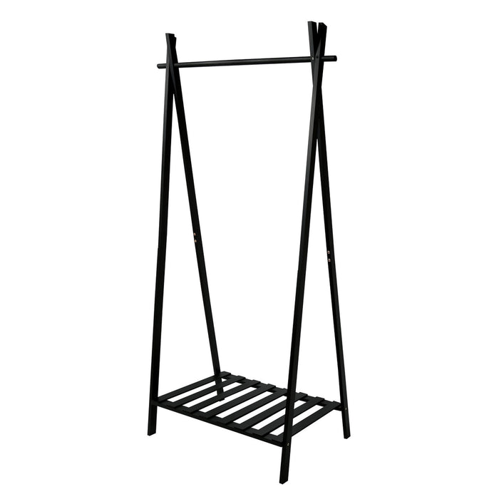 Perchero de bambú con estante color negro 195x78x44,5cm