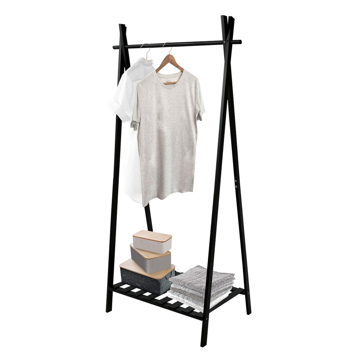 Perchero de bambú con estante color negro 195x78x44,5cm (6)