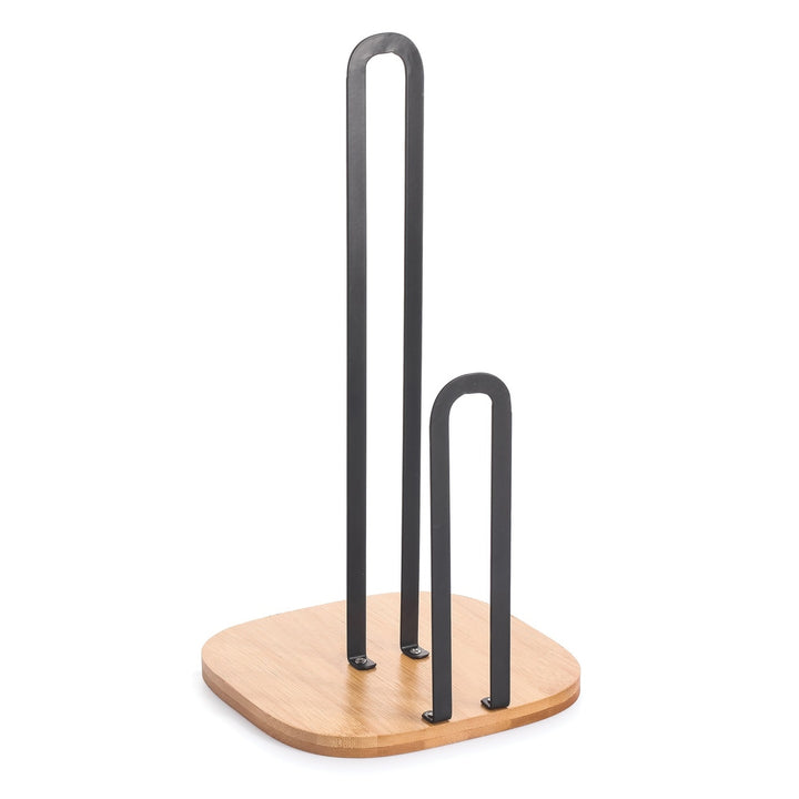 Soporte para papel de cocina acero y bambú estilo industrial