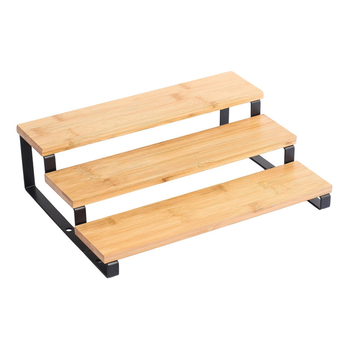 Estante cocina 3 niveles acero y bambú Negro 32x23,5cm