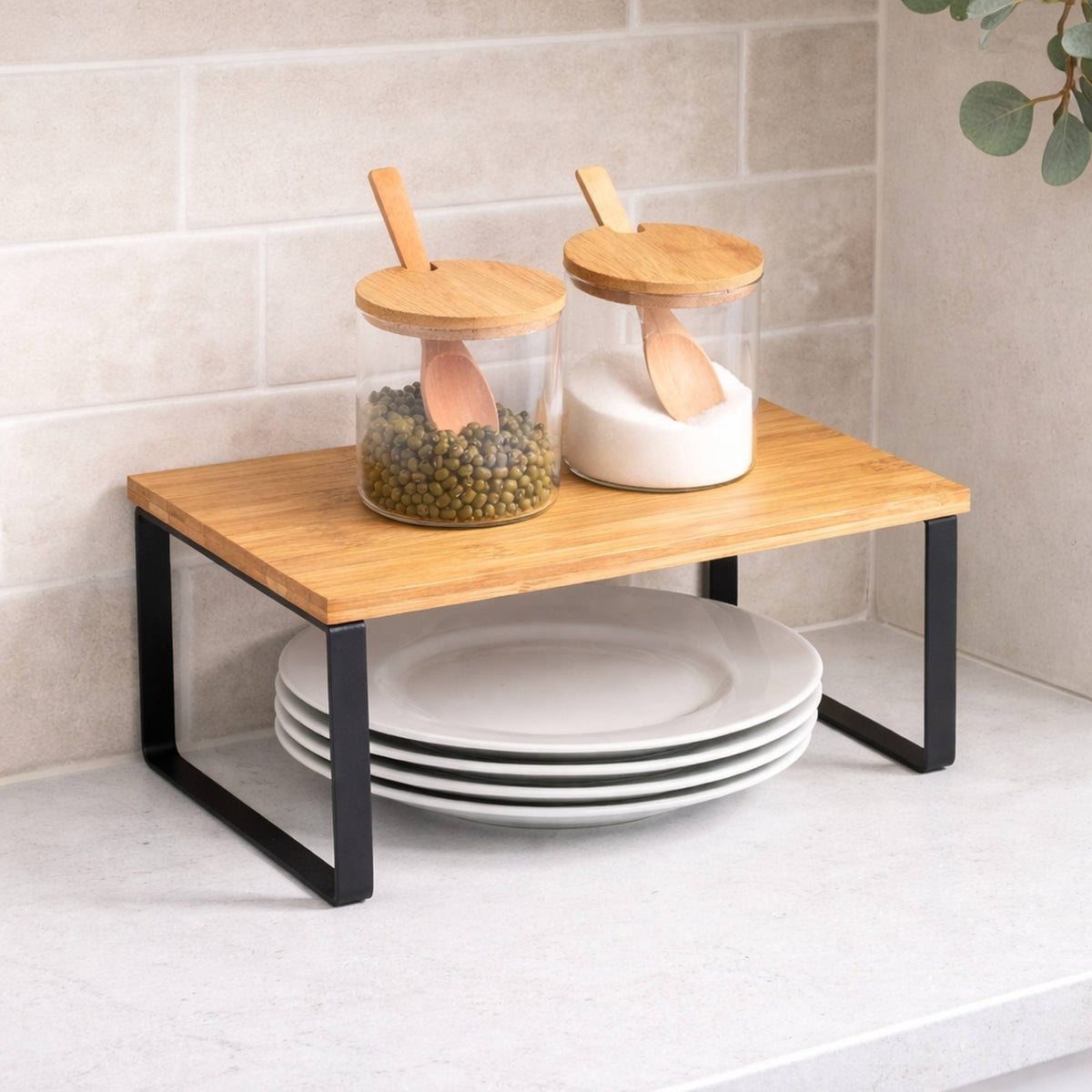 Estante de cocina acero y bambú color negro 29,8x19,4x15,6cm (3)