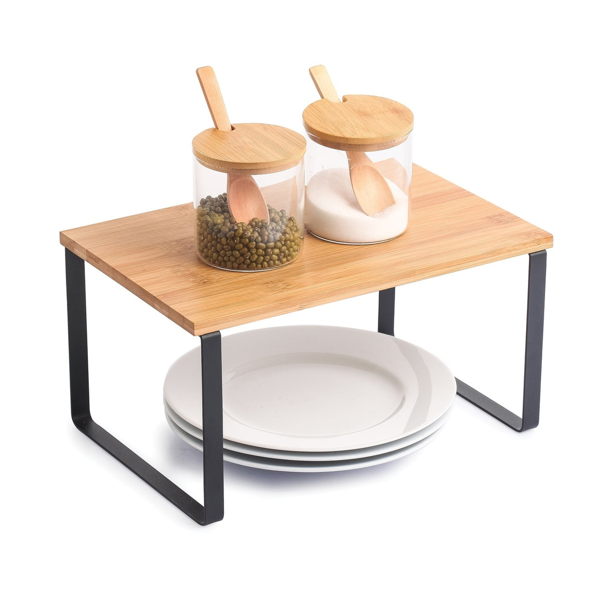 Estante de cocina acero y bambú color negro 29,8x19,4x15,6cm (4)