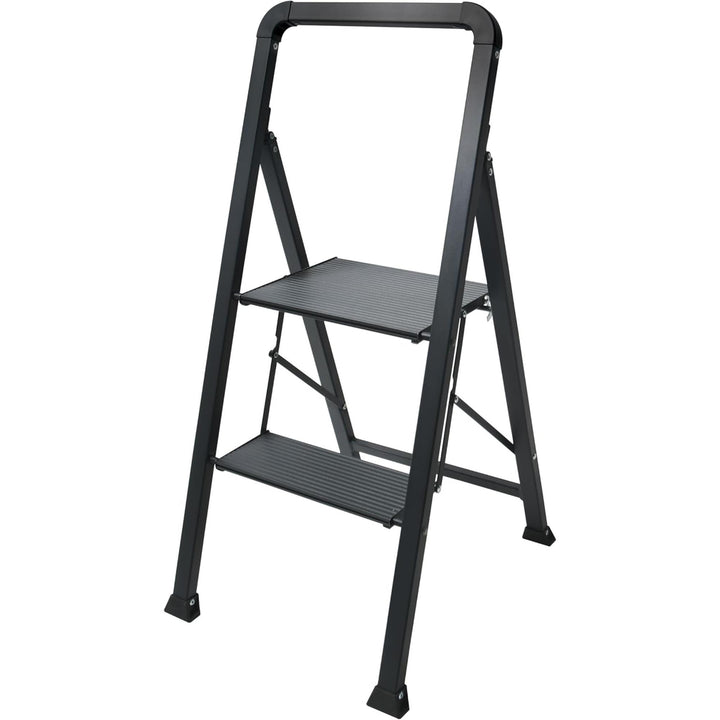 Escalera plegable 2 escalones acero color negro 47,5x42,5x85cm