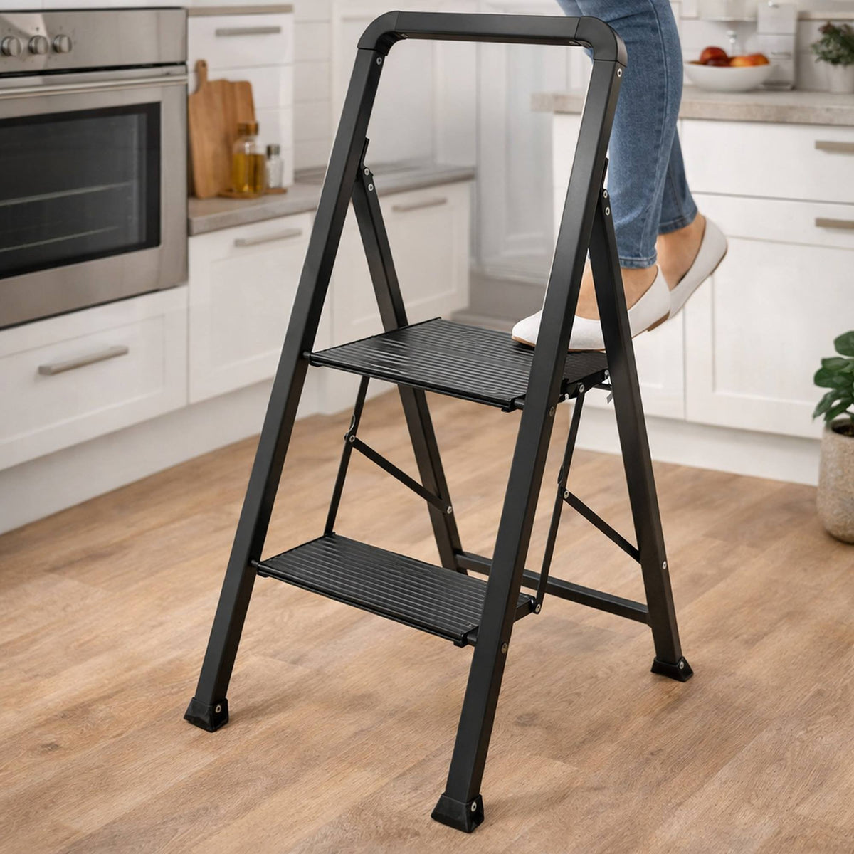 Escalera plegable 2 escalones acero color negro 47,5x42,5x85cm (3)