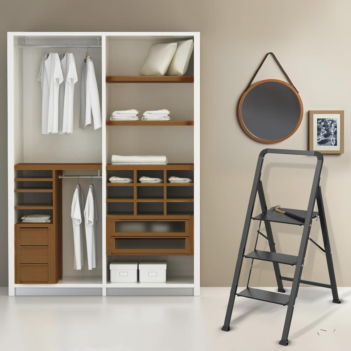 Escalera plegable 3 escalones acero color negro 62x42,5x108cm (3)