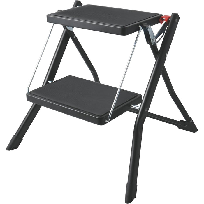 Escalera plegable 2 peldaños acero negro antideslizante y ligera