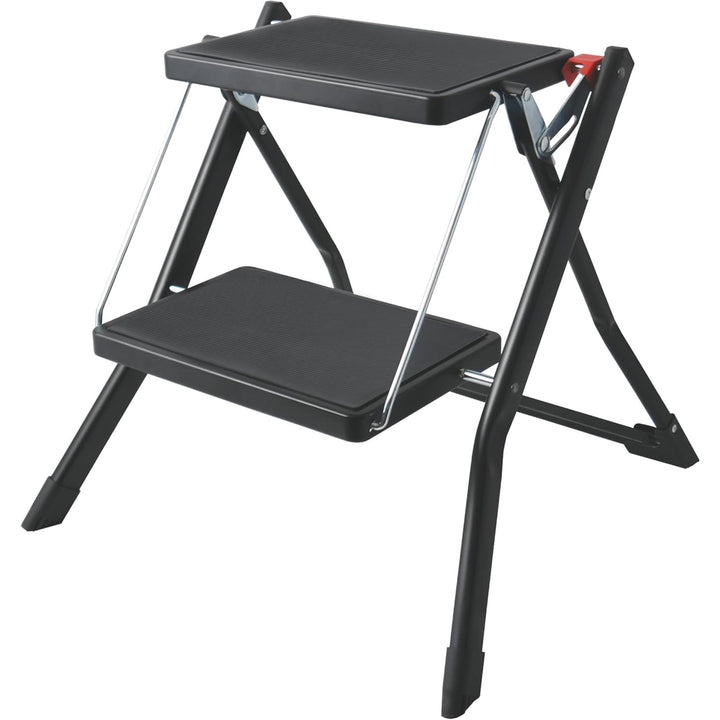 Escalera plegable 2 peldaños acero negro antideslizante y ligera