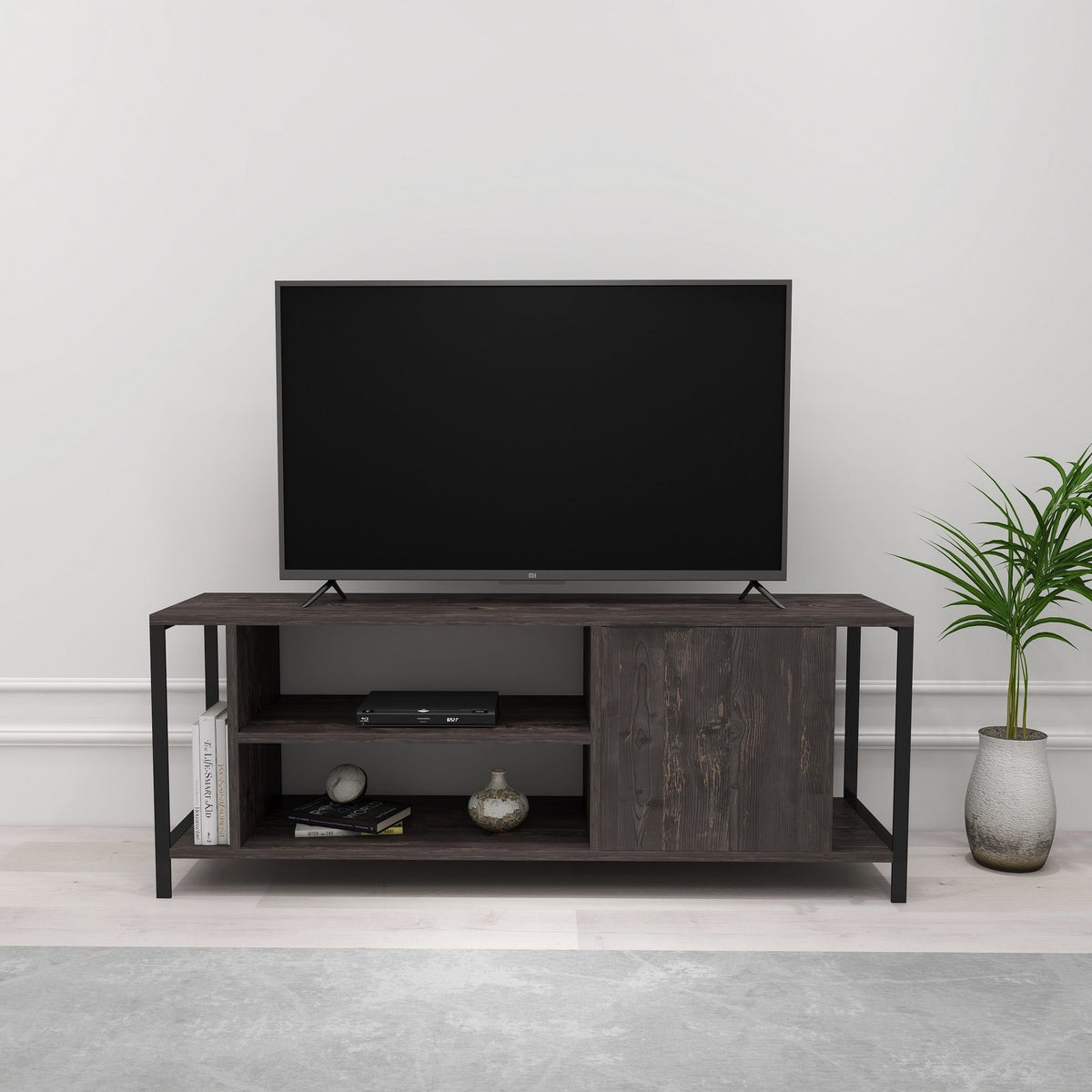 Mesa de TV melamina negro y marrón 120x30x54cm (5)