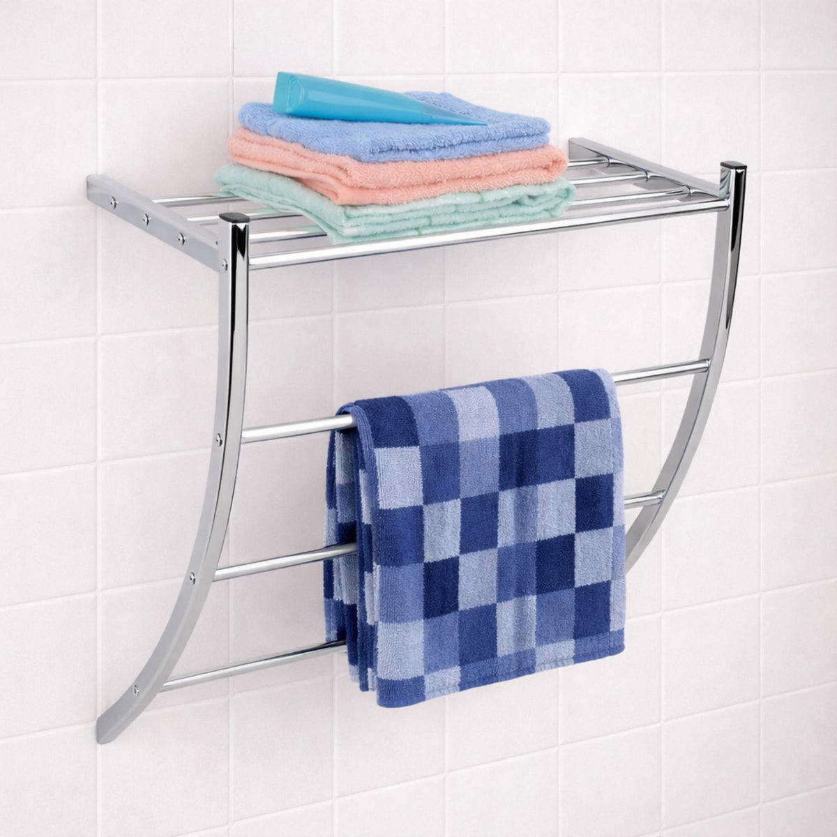 Toallero acero cromado con 3 baldas y repisa 49x24x38cm (3)