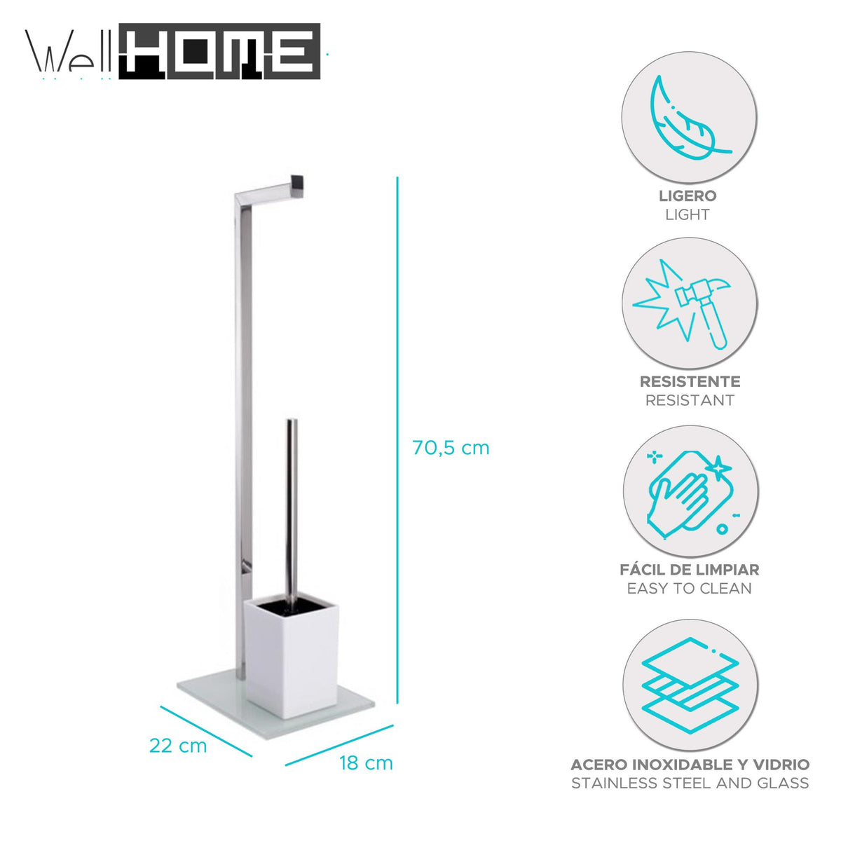 Portarrollos con escobillero inox Blanco 22x18x70,5cm (2)