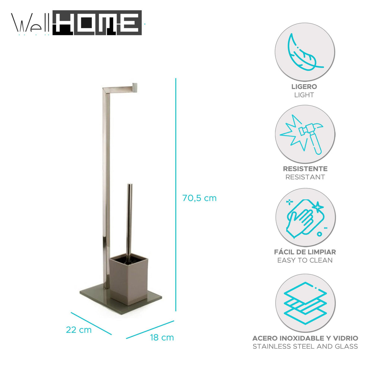 Portarrollos con escobillero inox Topo 22x18x70,5cm (2)