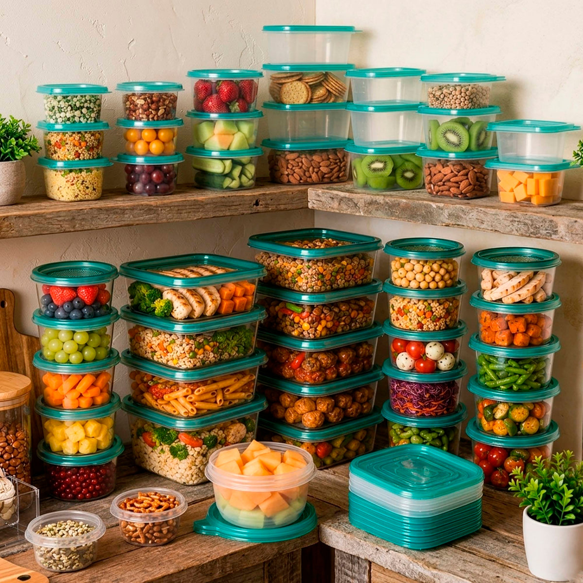 Set 50 recipientes alimentos PP reutilizables con tapa (8)