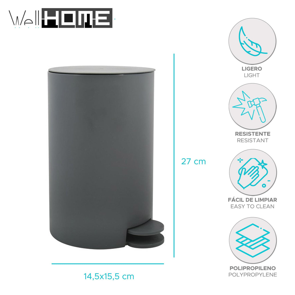Cubo de basura con pedal 3L color antracita (2)