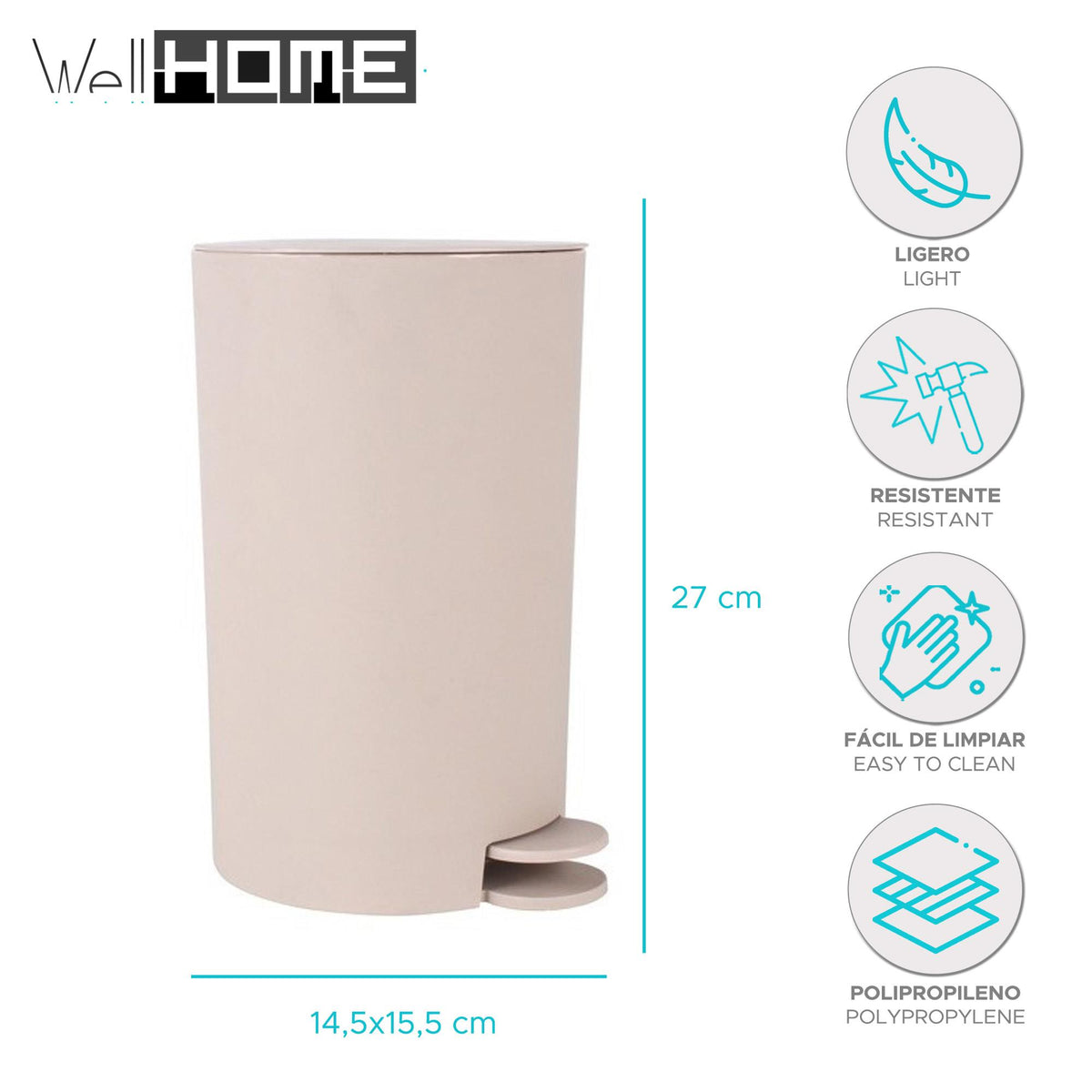 Cubo de basura con pedal 3L color marrón (2)