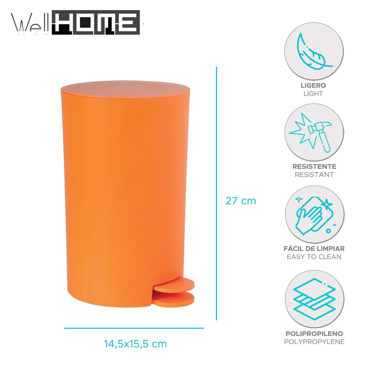 Cubo de basura con pedal 3L color naranja (2)
