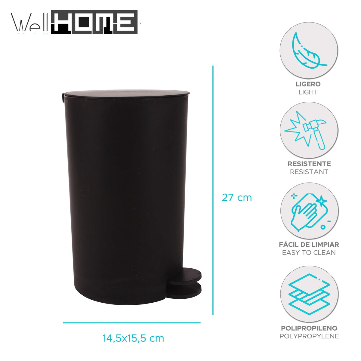 Cubo de basura con pedal 3L color negro (2)