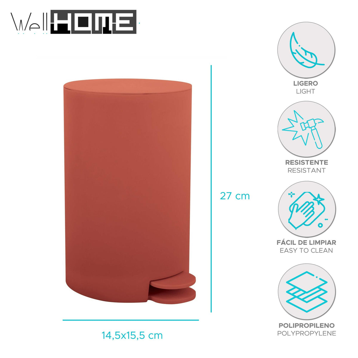 Cubo de basura con pedal 3L color terracota (2)