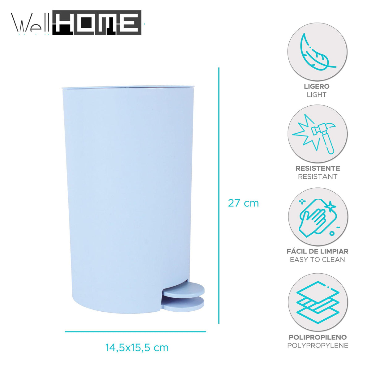 Cubo de basura con pedal 3L color azul celeste (2)